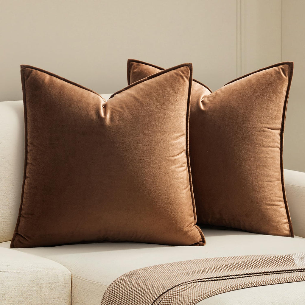 MIULEE Decorative Brown Velvet Throw Pillow Covers for Couch 22x22 Inch