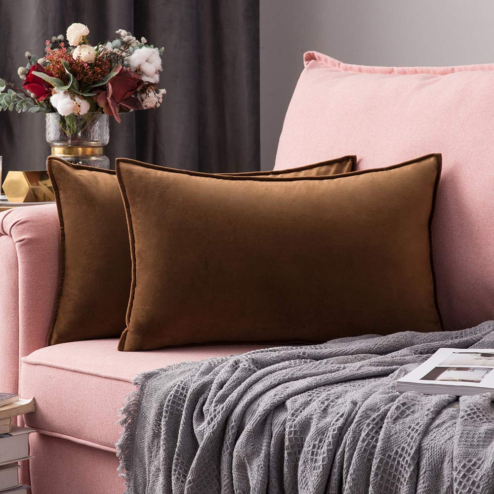 MIULEE Decorative Brown Velvet Throw Pillow Covers for Couch 22x22 Inch