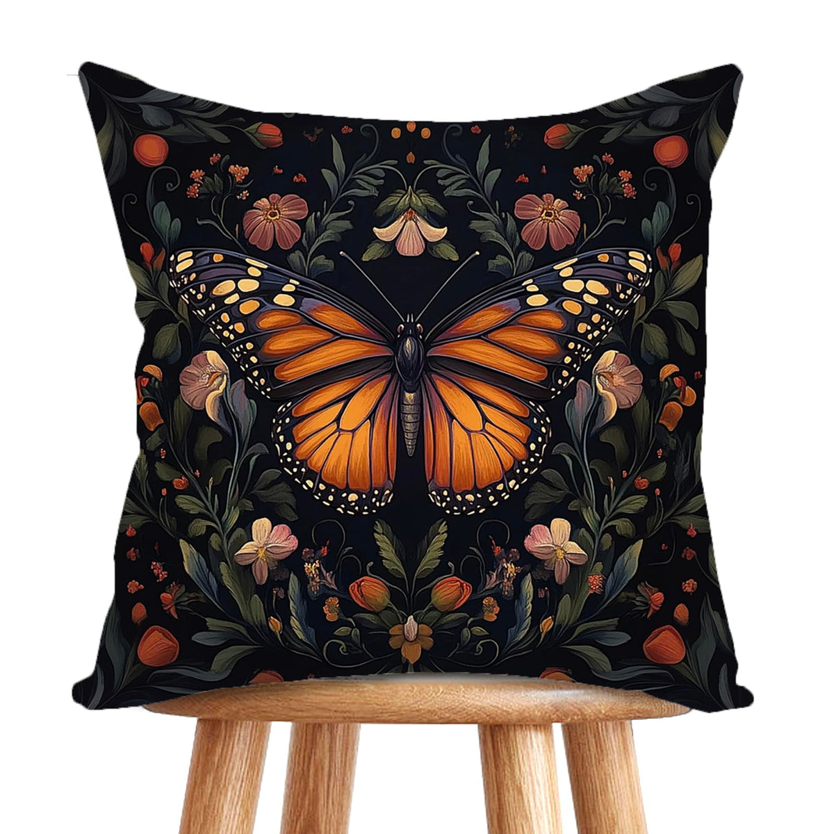 William Morris Abstract Vintage Print Floral Velvet Design Throw Pillow Covers Home Decor, Retro Art Decor Pillowcase Cushion Cover for Bed Sofa Living Room, Square 18x18inch (Black-Floral2)
