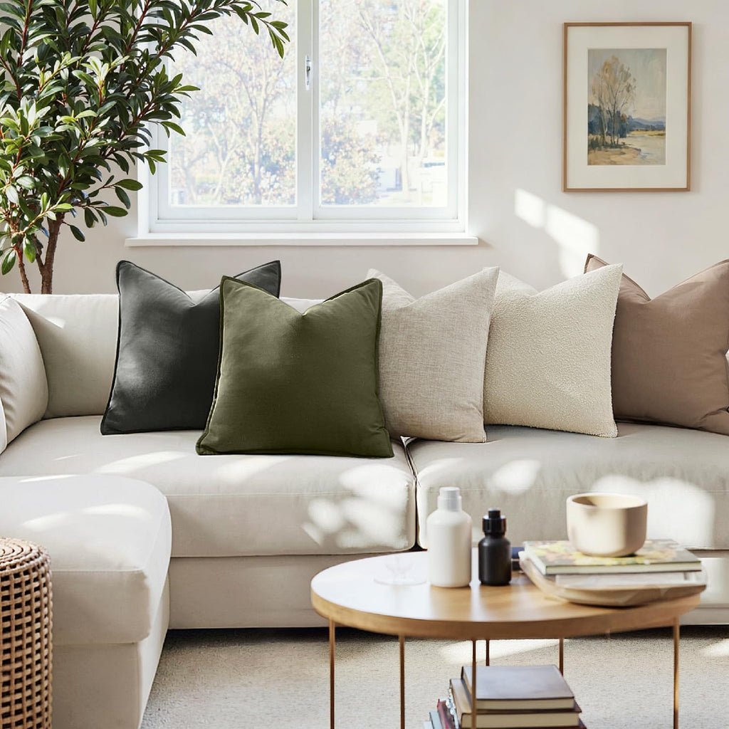 MIULEE Pack of 2 Decorative Linen Pillow Covers 18x18 Inch Olive Green