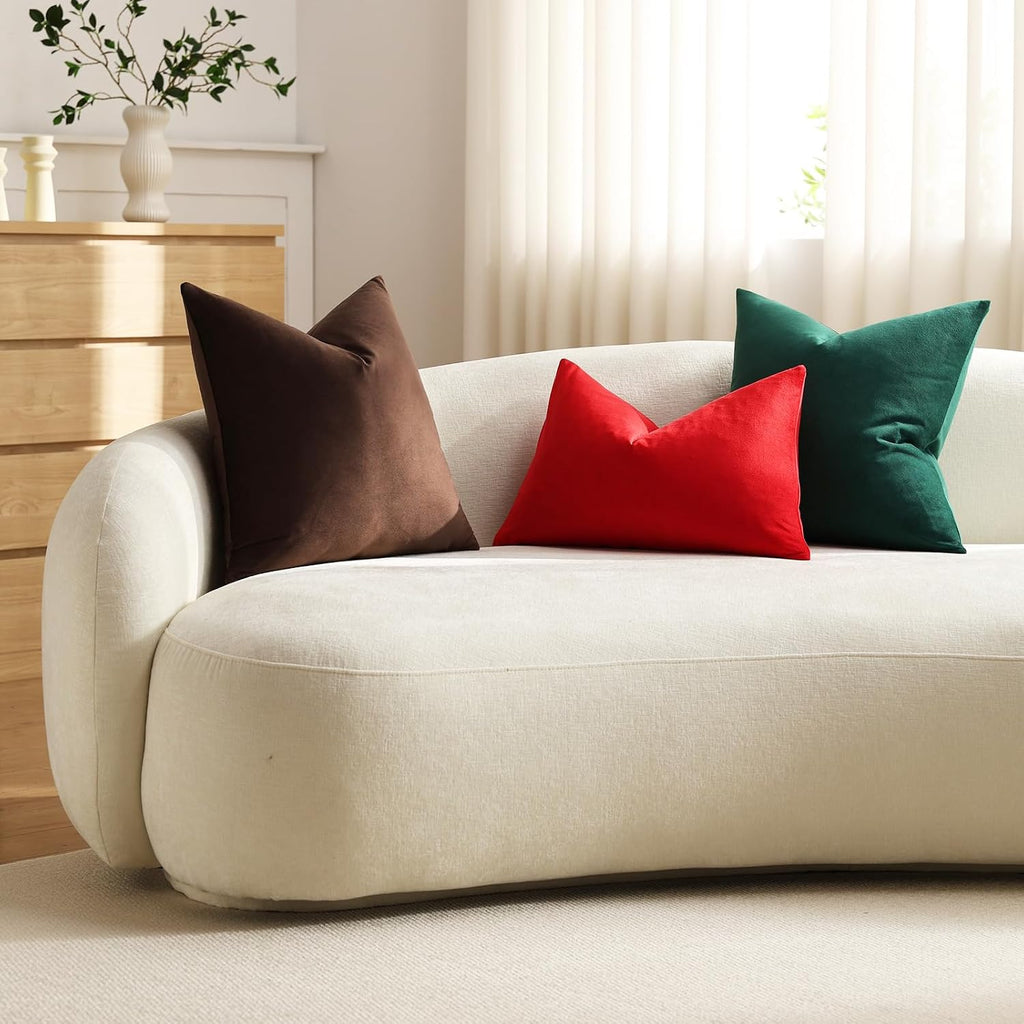 DEZENE Throw Pillow Covers 20x20 Chocolate Brown: Pack of 2 Cozy Soft Velvet Square Modern Luxury Decorative Throw Pillow Cases for Sofa Couch Living Room Bed Home Decor