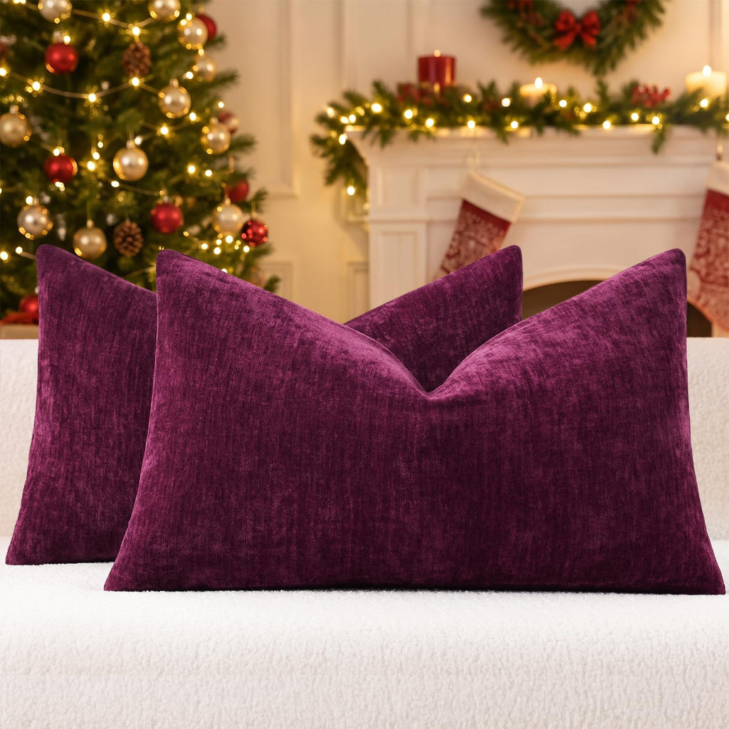 decorUhome Soft Chenille Moss Green Throw Pillow Covers 18X18 Set of 2