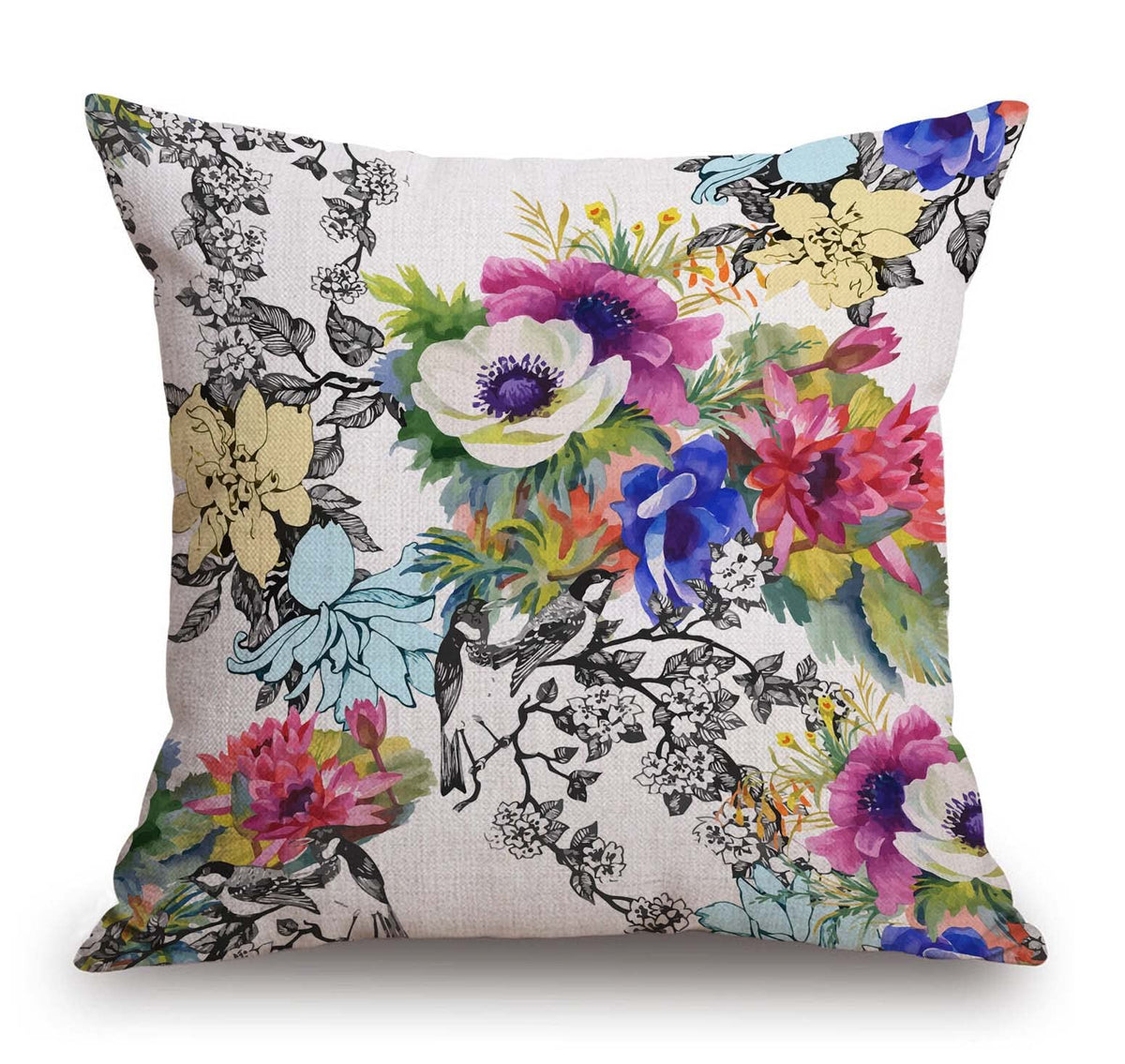 TSSOHU Vintage Flowers Pillow Cover Rustic Cotton Linen Decorative Square Throw Pillow Cover 18x18 Inch for Sofa Couch Decoration