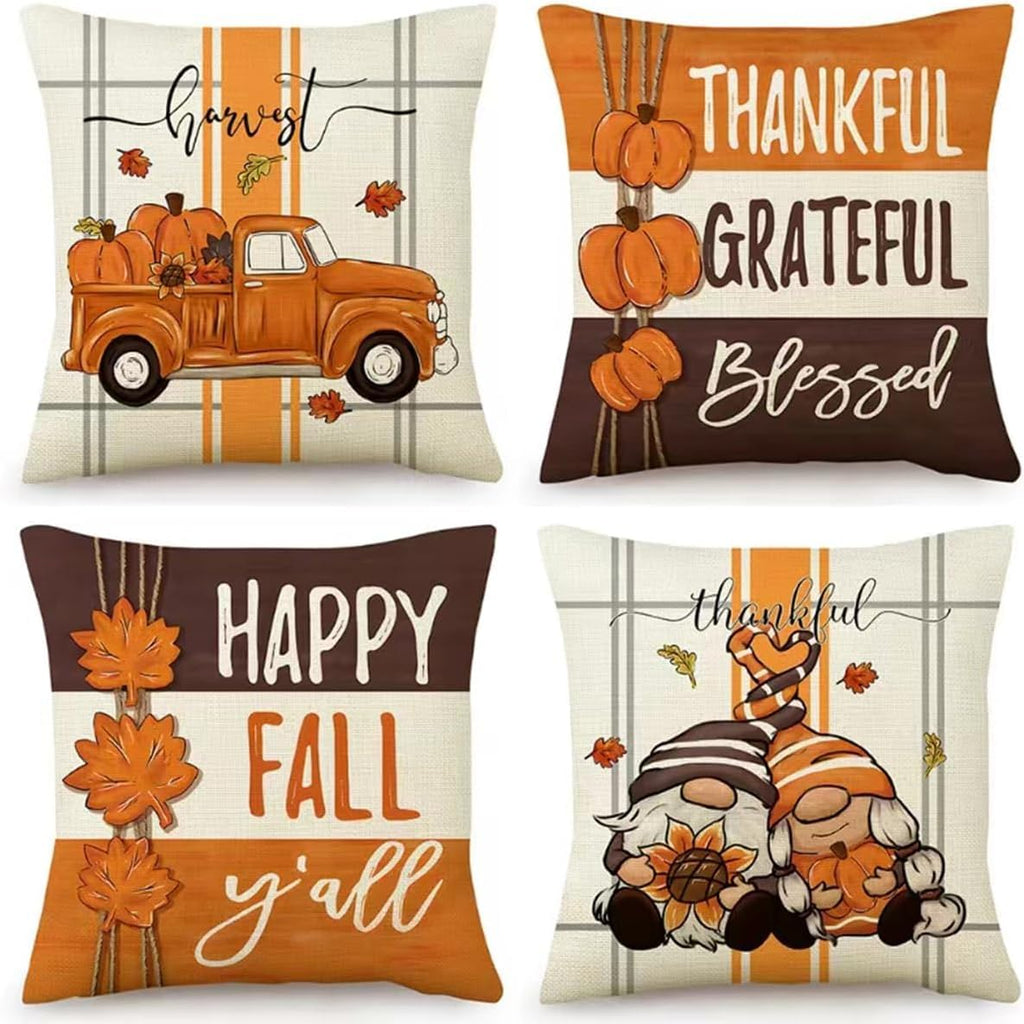 PSDWETS Throw Pillow Covers 18x18 Set of 4 for Fall Decor,Fall Decorations Maple Leaves Pumpkin Farmhouse Autumn Thanksgiving Cushion Cover for Home Sofa Couch