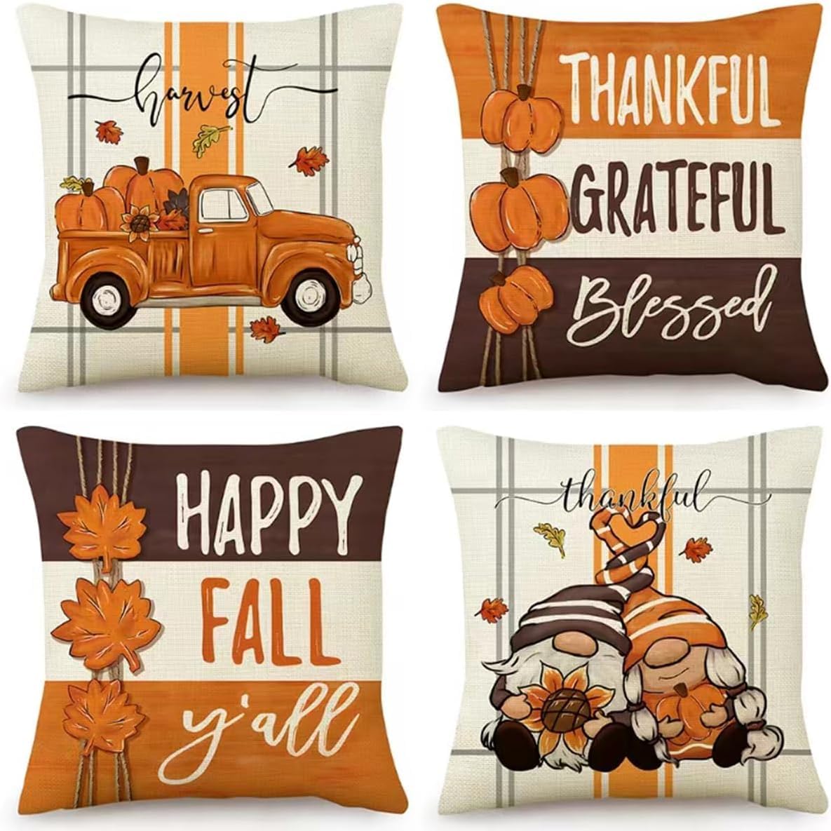 PSDWETS Throw Pillow Covers 18x18 Set of 4 for Fall Decor,Fall Decorations Maple Leaves Pumpkin Farmhouse Autumn Thanksgiving Cushion Cover for Home Sofa Couch