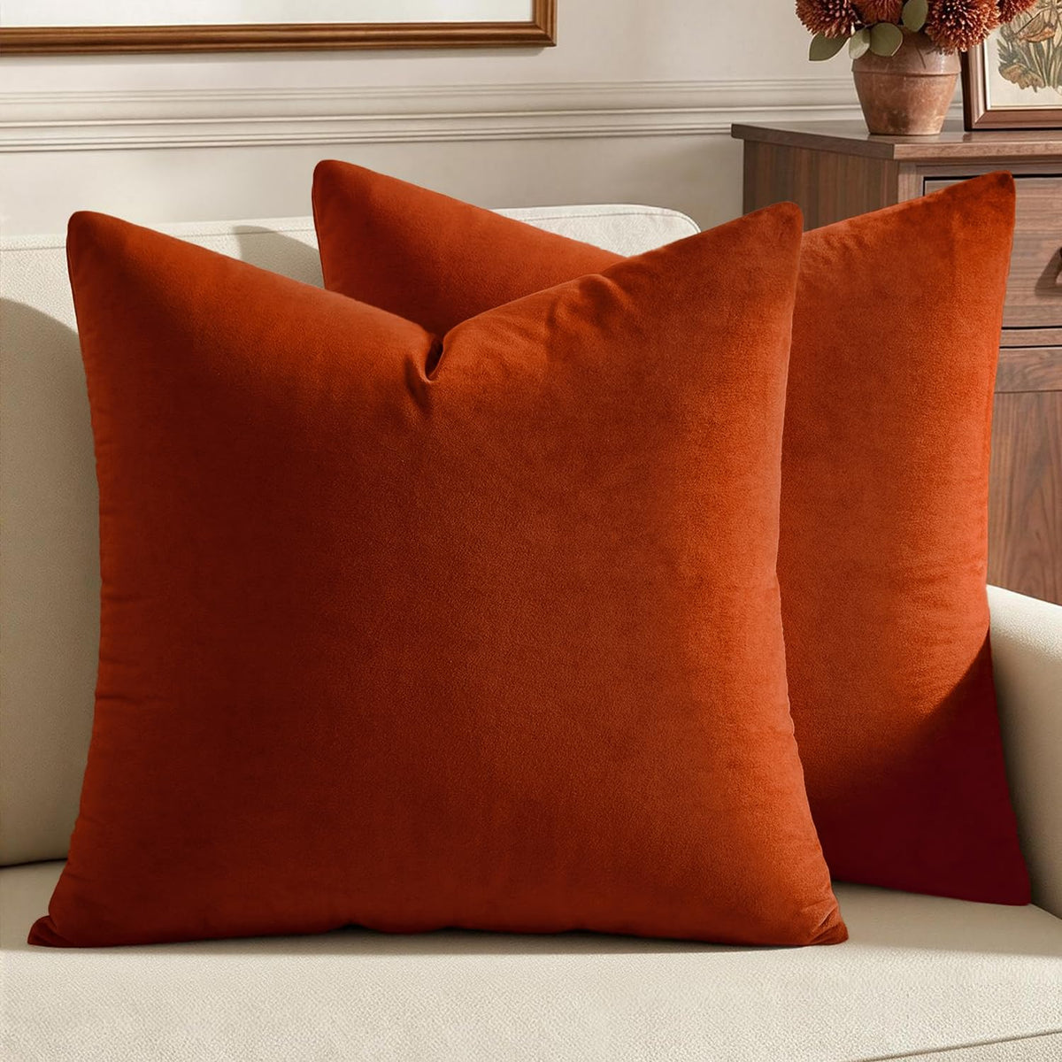 MIULEE Velvet Fall Throw Pillow Covers 20x20 Inch Pack of 2 Burnt Orange