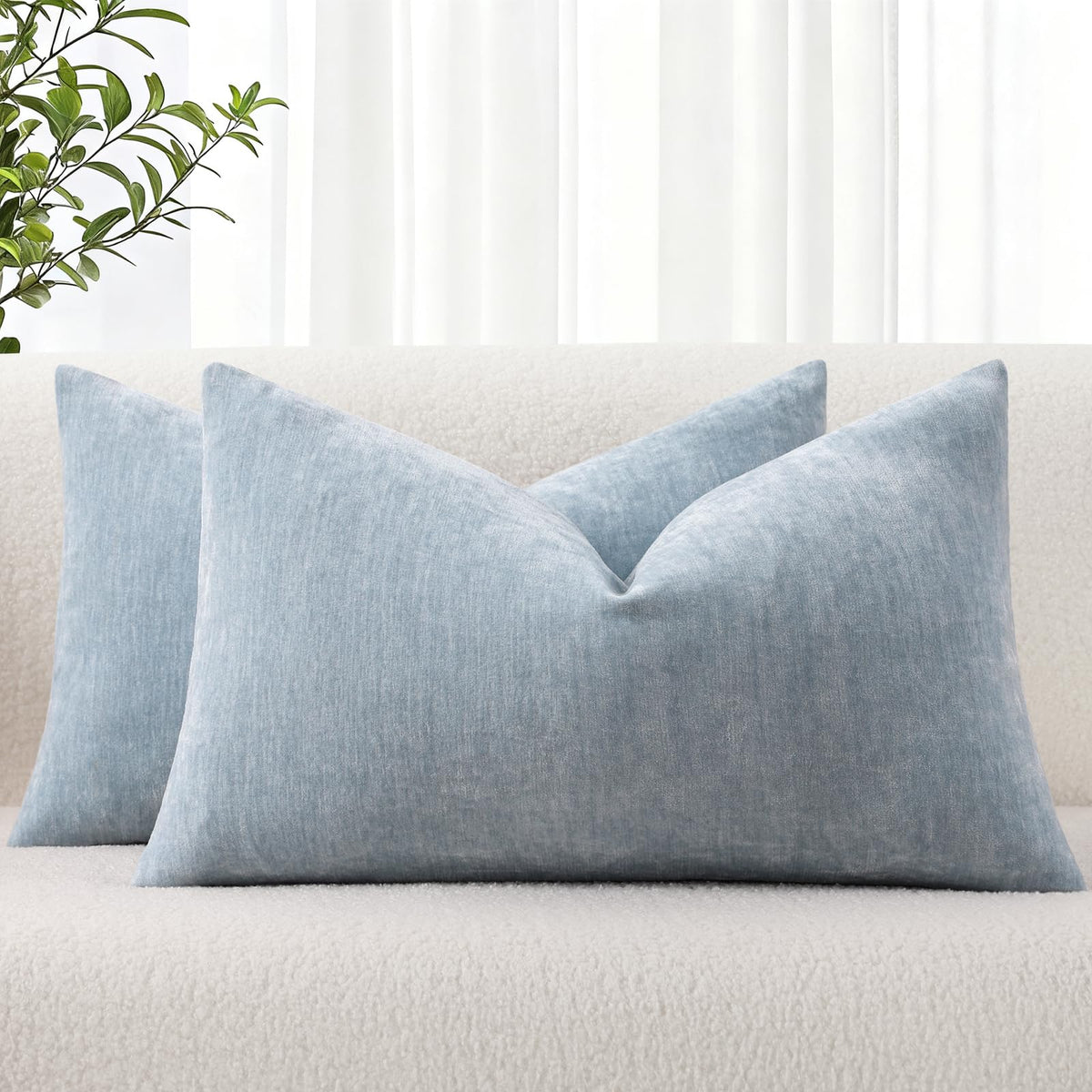 decorUhome Soft Chenille Moss Green Throw Pillow Covers 18X18 Set of 2