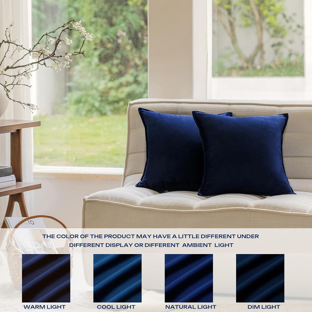 Velvet Navy Blue Throw Pillow Covers 18”x18”Pack of 2 Soft Decorative