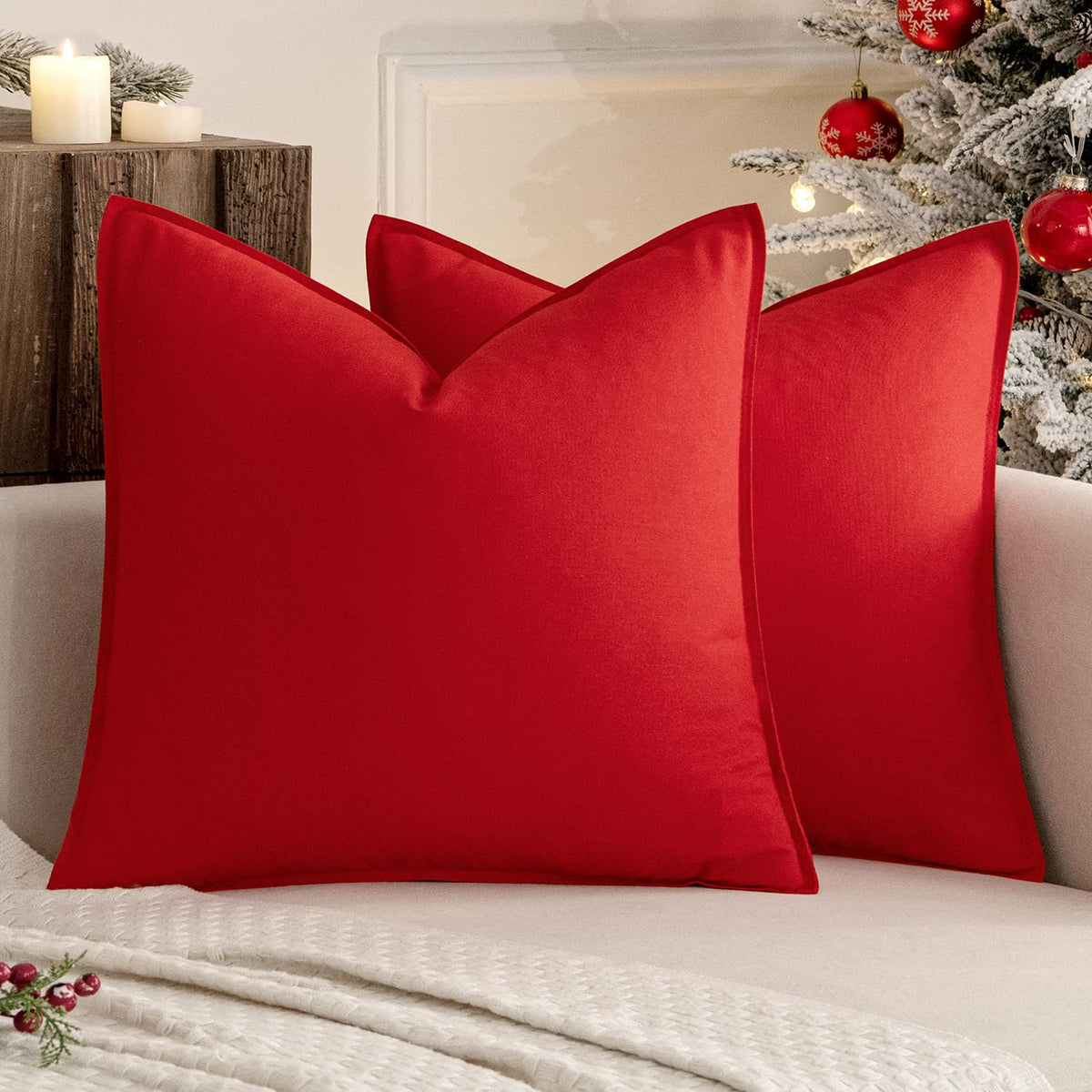 MIULEE Pack of 2 Decorative Linen Pillow Covers 18x18 Inch Olive Green