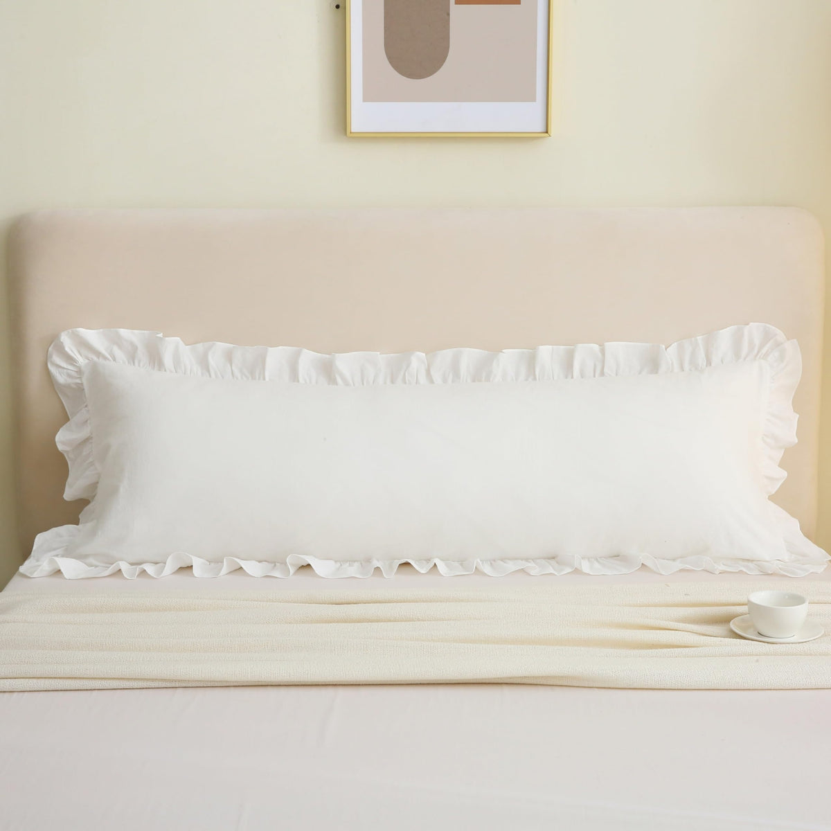 Gingham Throw Pillow Covers 18x18, Warm Taupe/White, Ruffle Trim