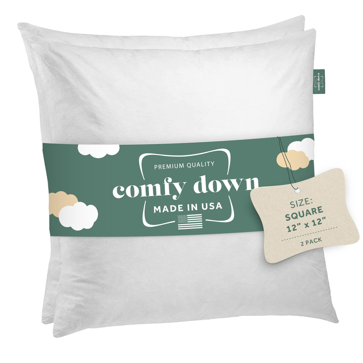 ComfyDown 12x18 Throw Pillow Insert, Down & Feather Fill, 100% Cotton Cover, Made in USA – Premium Soft Decorative Pillow Form Sham Stuffer for Bed, Sofa & Couch
