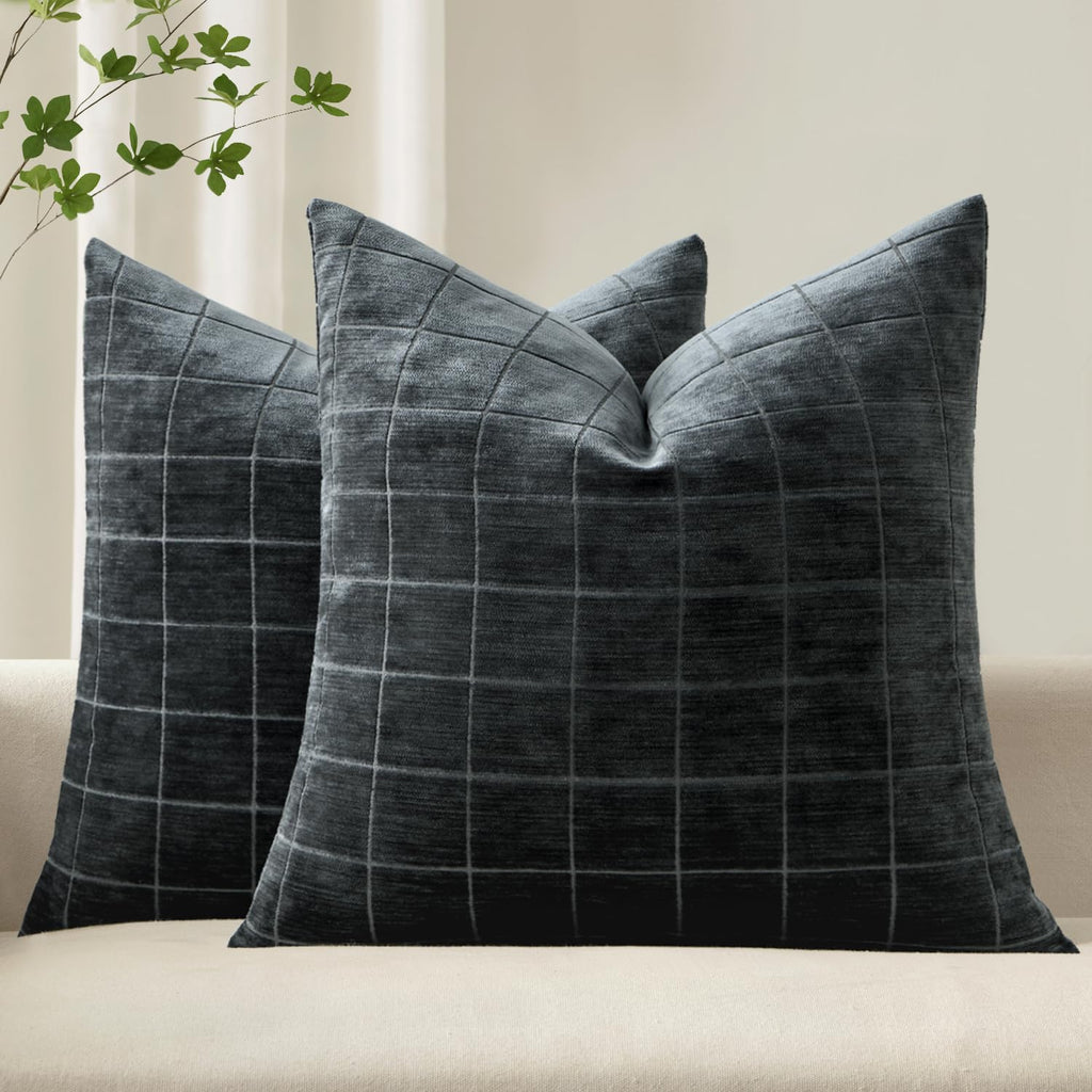 MIULEE Taupe Grey Plaid Decorative Fall Throw Pillow Covers 20x20 Set of 2