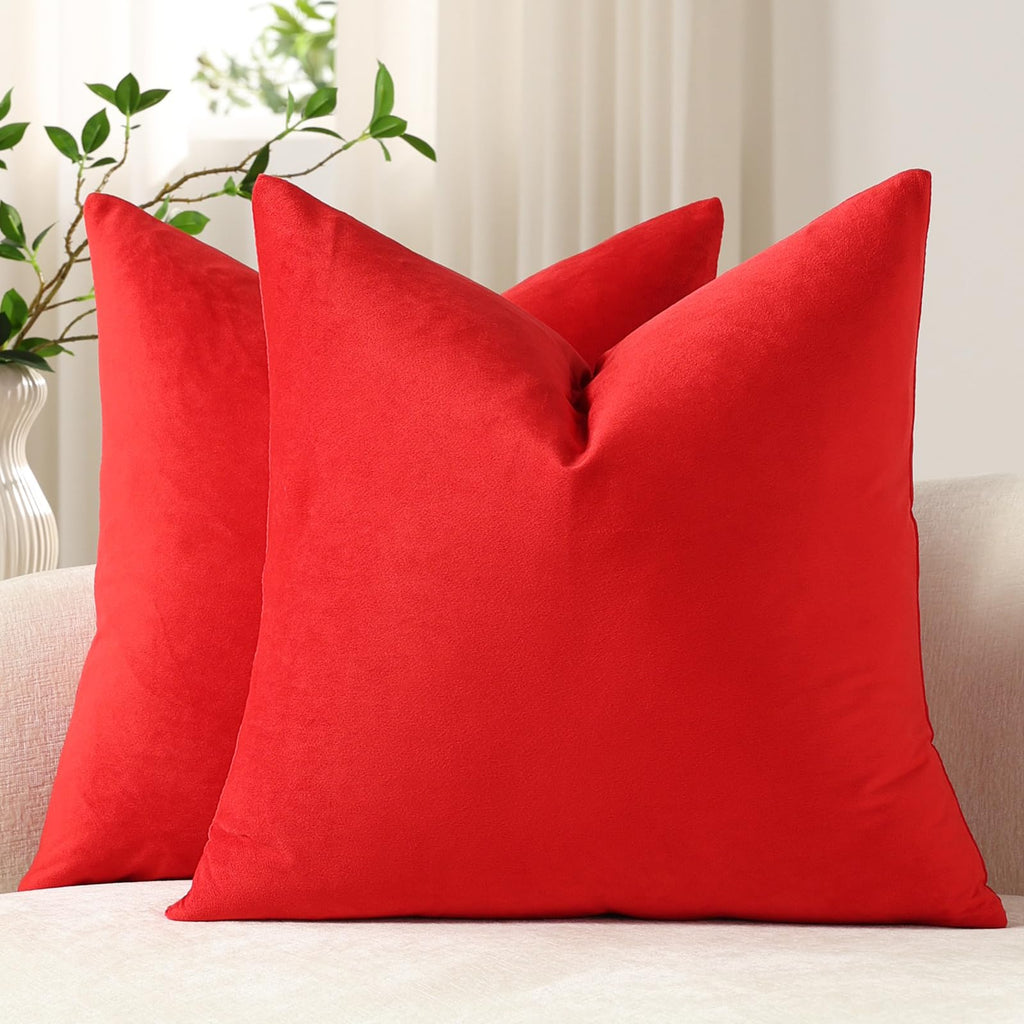 DEZENE Throw Pillow Covers 20x20 Chocolate Brown: Pack of 2 Cozy Soft Velvet Square Modern Luxury Decorative Throw Pillow Cases for Sofa Couch Living Room Bed Home Decor