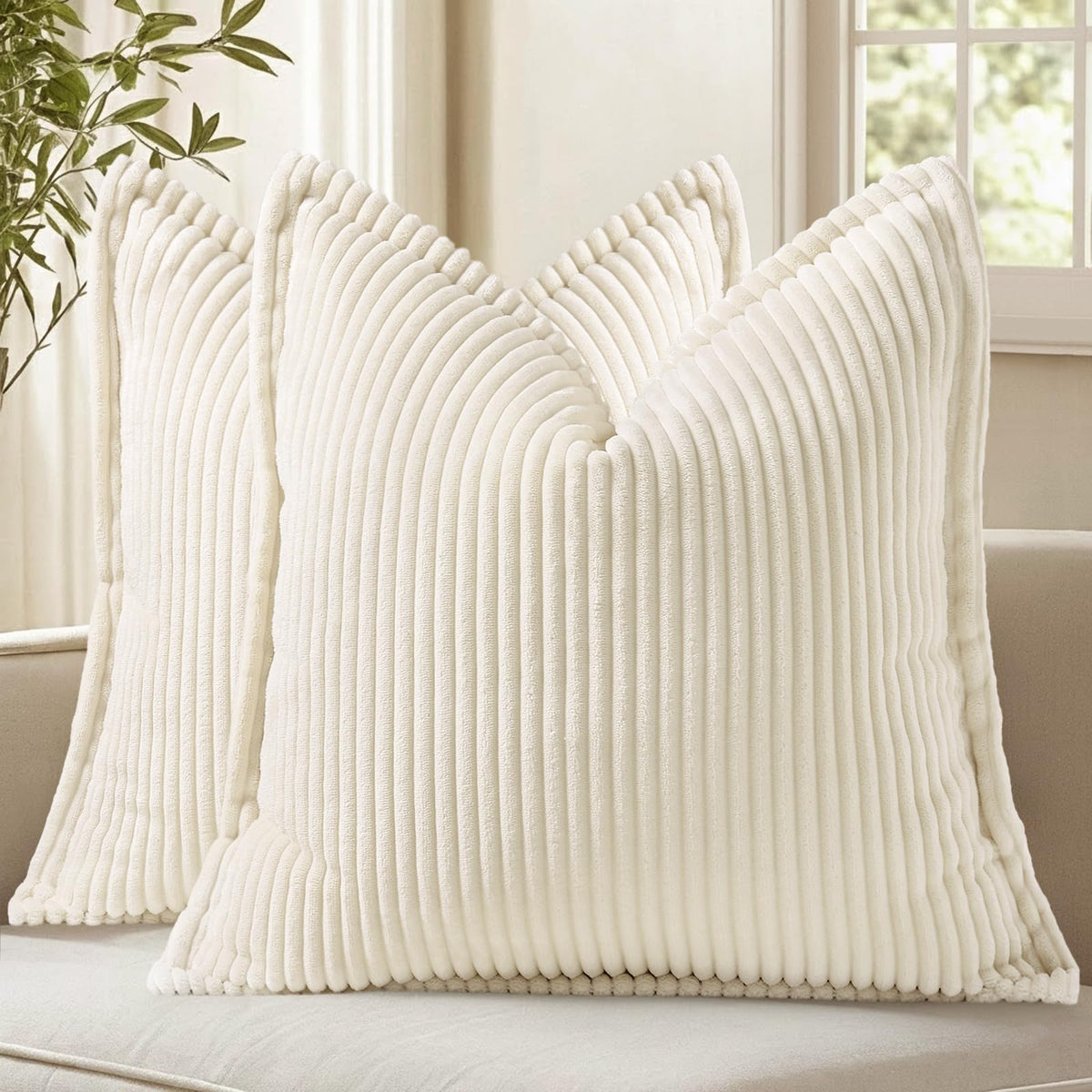 decorUhome Fall Corduroy Navy Blue Throw Pillow Covers 24x24 Set of 2