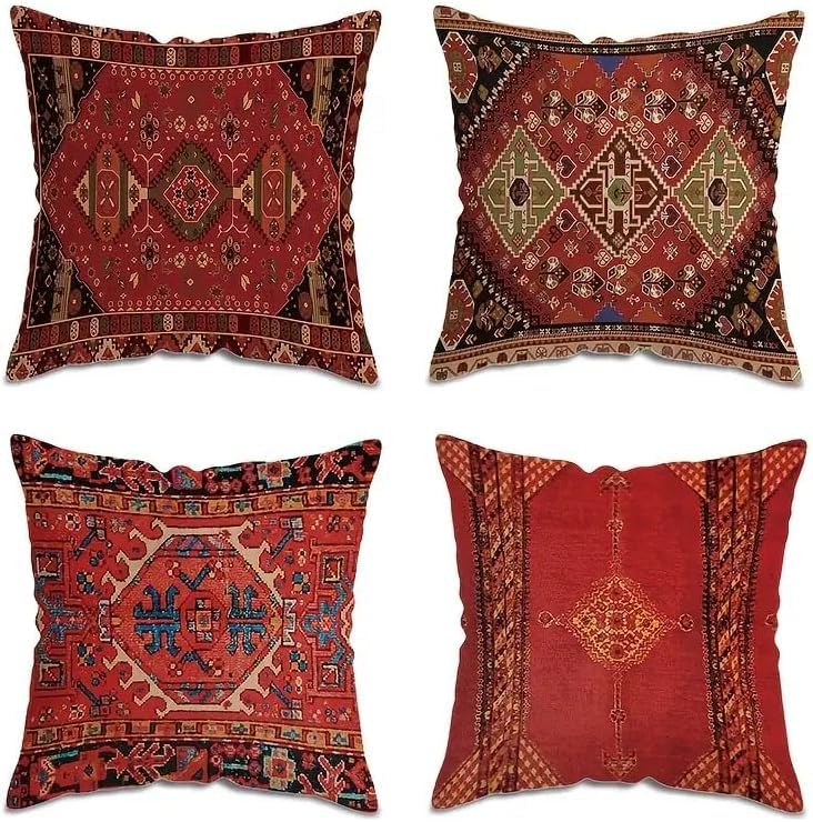 Decorative Throw Pillow Covers, Vintage Floral Pattern in Sage Green and Brown, 2 Pack Square Cushion Cases with Autumn Leaves Design，18x18 Pillows Linen Pillowcase