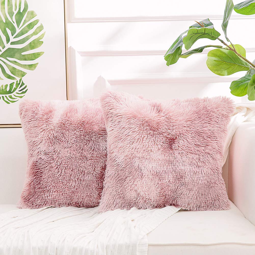 NordECO HOME Luxury Soft Faux Fur Fleece Cushion Cover Pillowcase Spring Decorative Throw Pillows Covers, No Pillow Insert, 18" x 18" Inch, White, 2 Pack