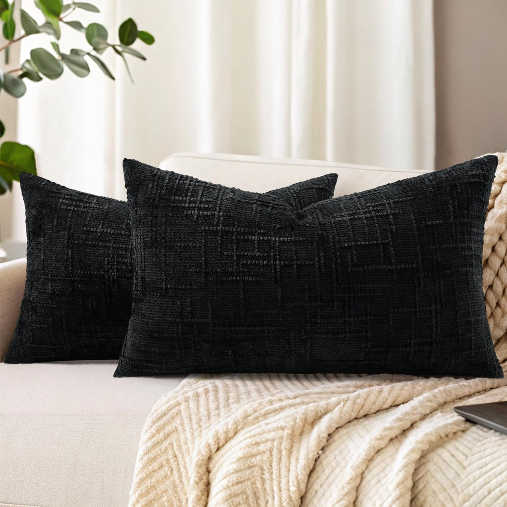 decorUhome Textured Chenille Throw Pillow Covers 18x18 Set of 2 Cream White