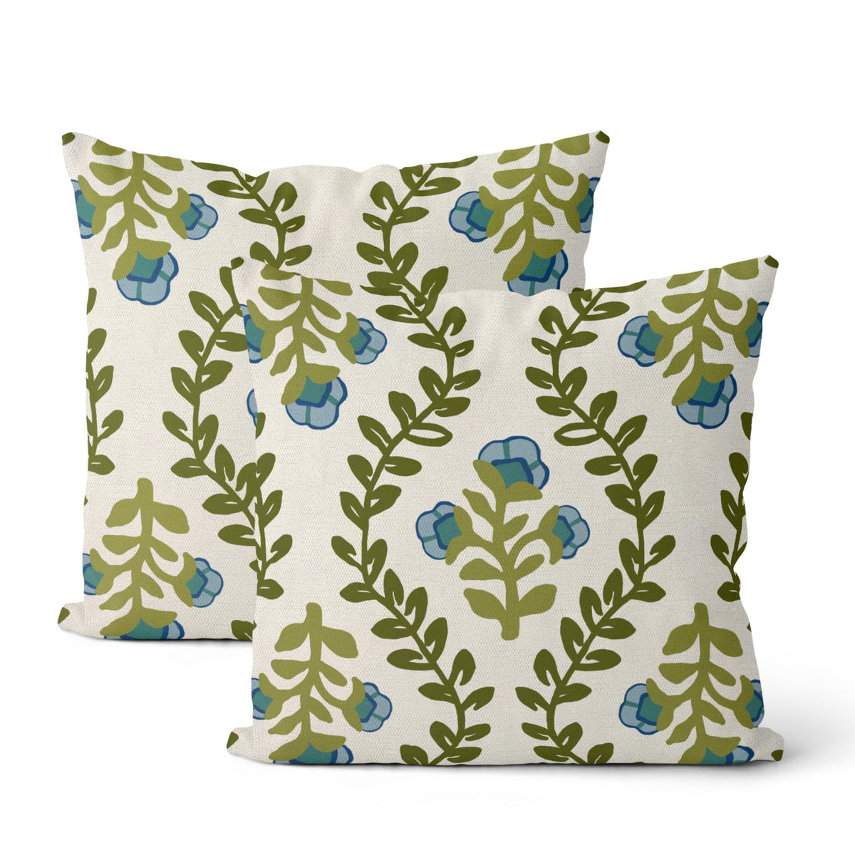 Floral Outdoor Pillow Covers 18x18 Inch Set of 2 Blue Green