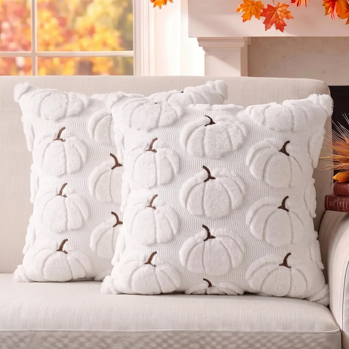 Fall Pillow Covers Pumpkin Fall Decor 18x18 Set of 2 Beige