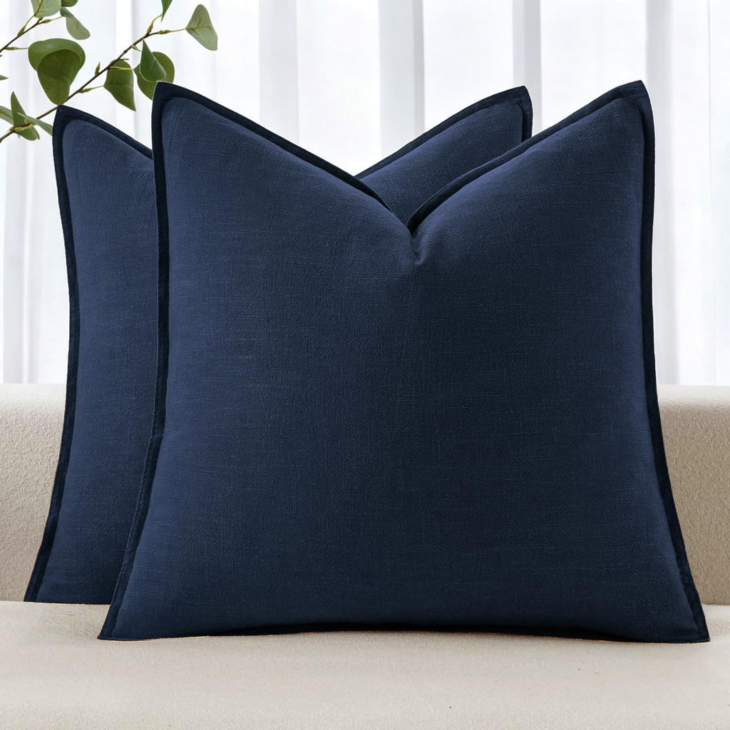 MIULEE Decorative Linen Euro Sham Pillow Covers 22x22 Inch Natural Beige