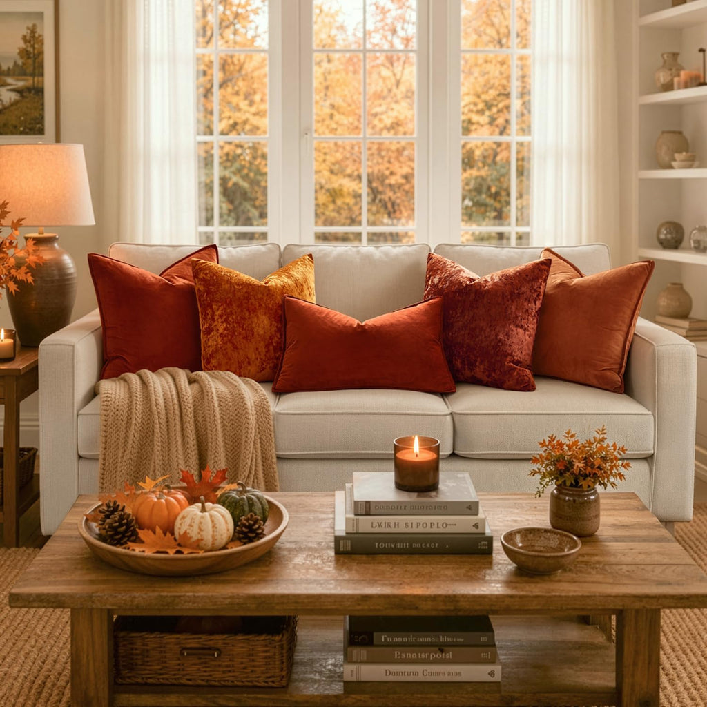 MIULEE Fall Velvet Throw Pillow Covers Burnt Orange 18x18 inch Set of 2