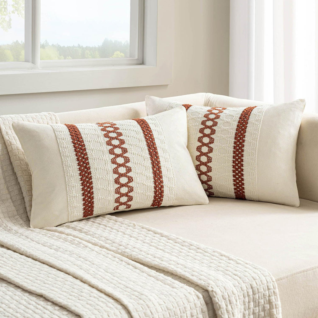 MIULEE Set of 2 Sage Green Boho Decorative Pillow Covers 18x18 Inch
