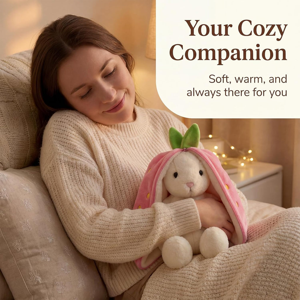 Freetoes Funny Strawberry Bunny Stuffed Animal,Strawberry Reversible Cuddle Bunnies Doll with Zipper Cute Soft Rabbit Toys Pillow,Kawaii Easter Bunny Plush Gifts or Valentines