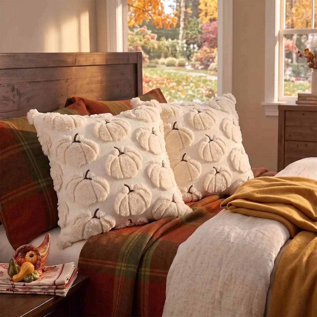 Fall Pillow Covers Pumpkin Fall Decor 18x18 Set of 2 Beige