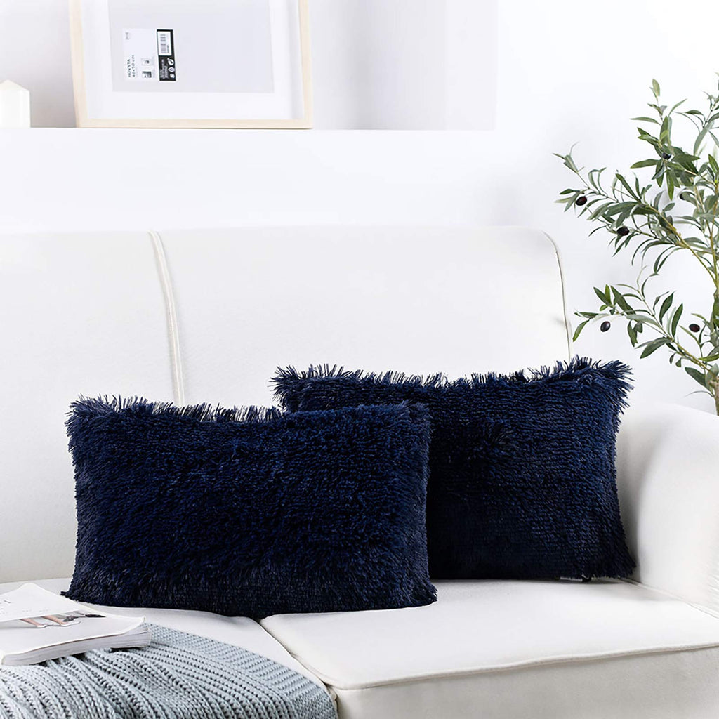 NordECO HOME Luxury Soft Faux Fur Fleece Cushion Cover Pillowcase Spring Decorative Throw Pillows Covers, No Pillow Insert, 18" x 18" Inch, White, 2 Pack