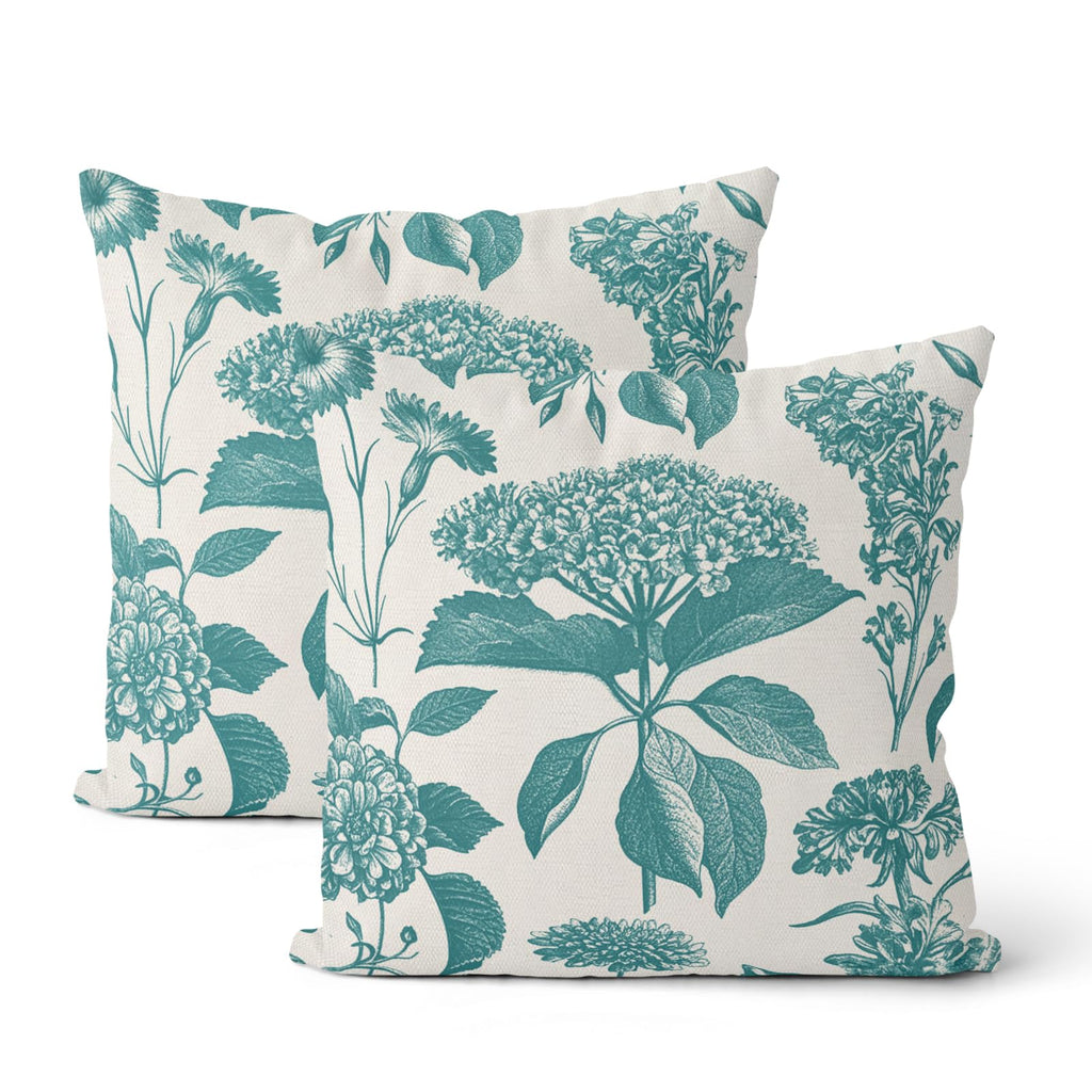 Floral Outdoor Pillow Covers 18x18 Inch Set of 2 Blue Green