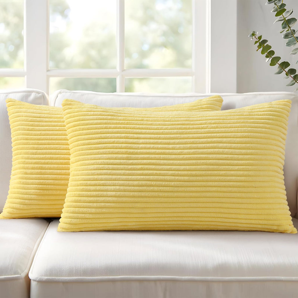 Mecatny Corduroy Fall Decorative Throw Pillow Covers 18x18 Set of 2 Khaki