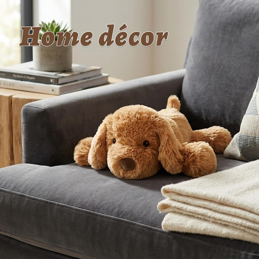 Golden Retriever Stuffed Animal Lying Fluffy Dog Plush Toy Long Hair Puppy Hugging Pillow Sleeping Buddy for Infant Baby Toddler Kids Couch Bed Accents 14 Inch