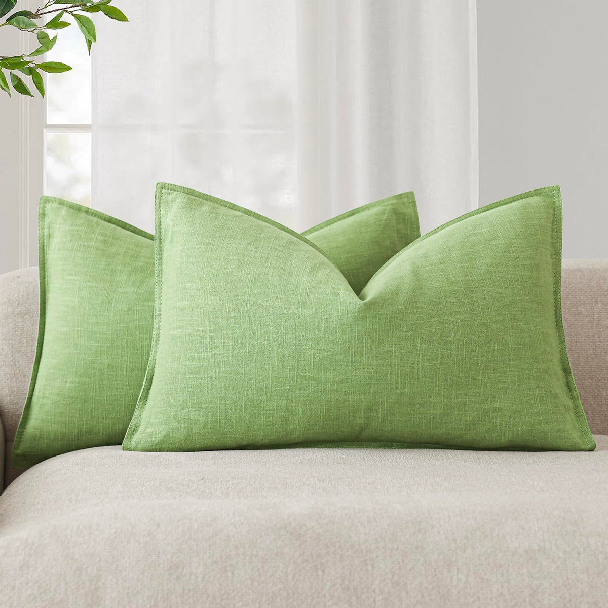 Foindtower Linen Solid Decorative Throw Pillow Covers 20x20 Natural Beige