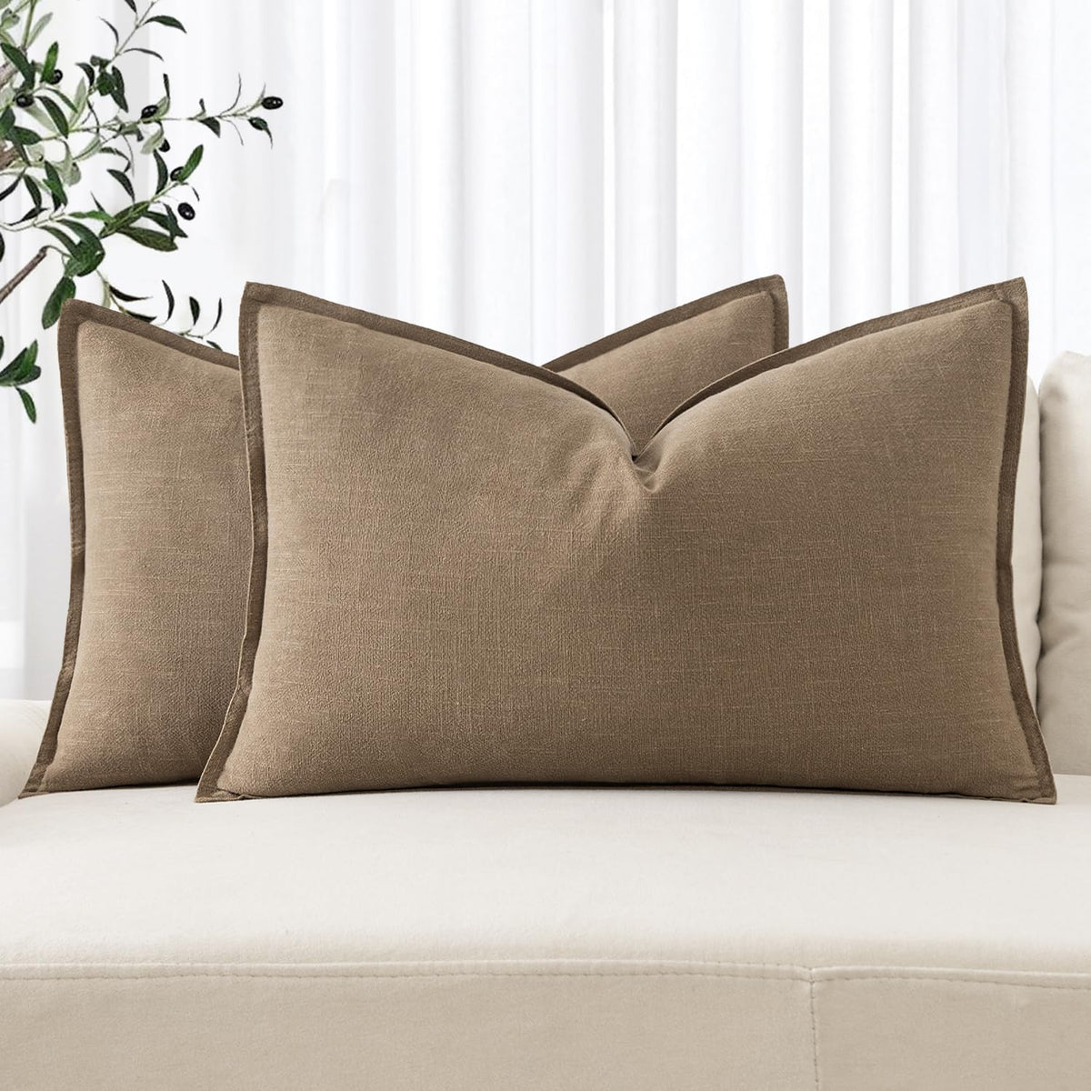 MIULEE Decorative Linen Euro Sham Pillow Covers 22x22 Inch Natural Beige