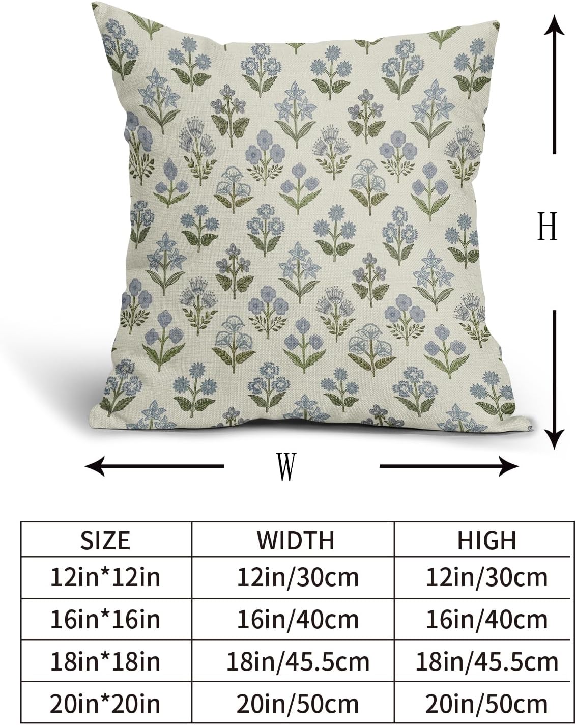 Blue Green Block Print Pillow Covers 18x18 Inch Set of 2, Vintage Floral Spring Decorative Throw Pillow Cases Boho Cushion Covers Rustic Decoration Gift Farmhouse Sofa Couch Bed Decor