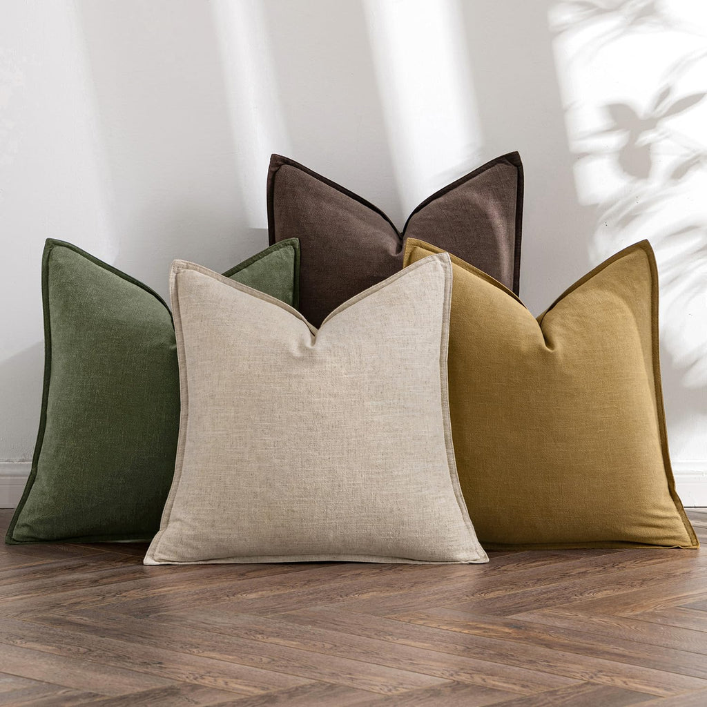 MIULEE Neutral Boho Linen Decorative Pillow Covers 18x18 Inch Pack of 4