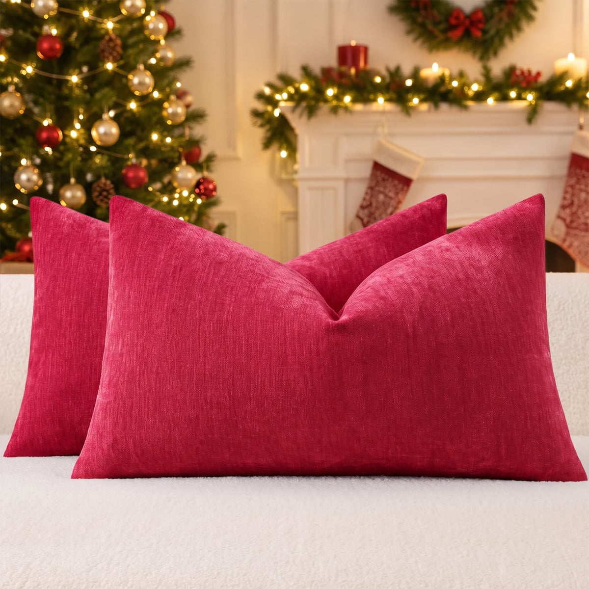 decorUhome Soft Chenille Moss Green Throw Pillow Covers 18X18 Set of 2