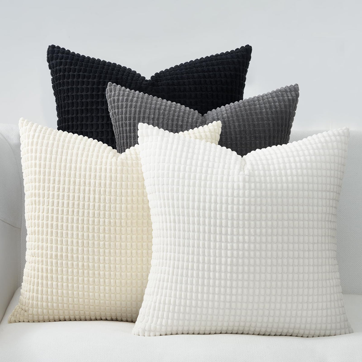 Topfinel Navy Throw Pillows Covers for Couch-18" x 18" Set of 4-Multi Marine/Dusty/Grey/Blue Combo-Fluffy Corduroy Kids Washable Decorative Cushion Case