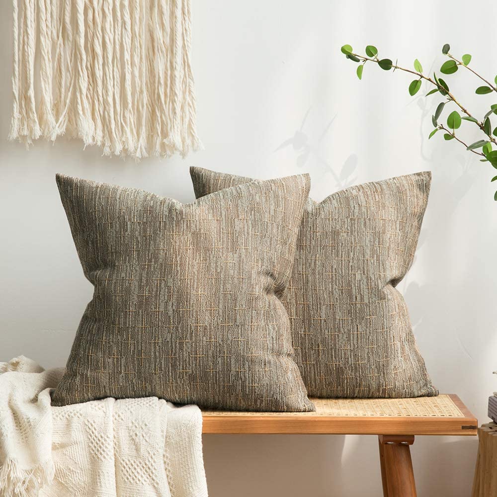 MIULEE Pack of 2 Decorative Vintage Burlap Linen Spring Throw Pillow Covers Modern Farmhouse Pillowcase Rustic Woven Textured Cushion Cover for Sofa Couch Bed 18x18 Inch Olive Green