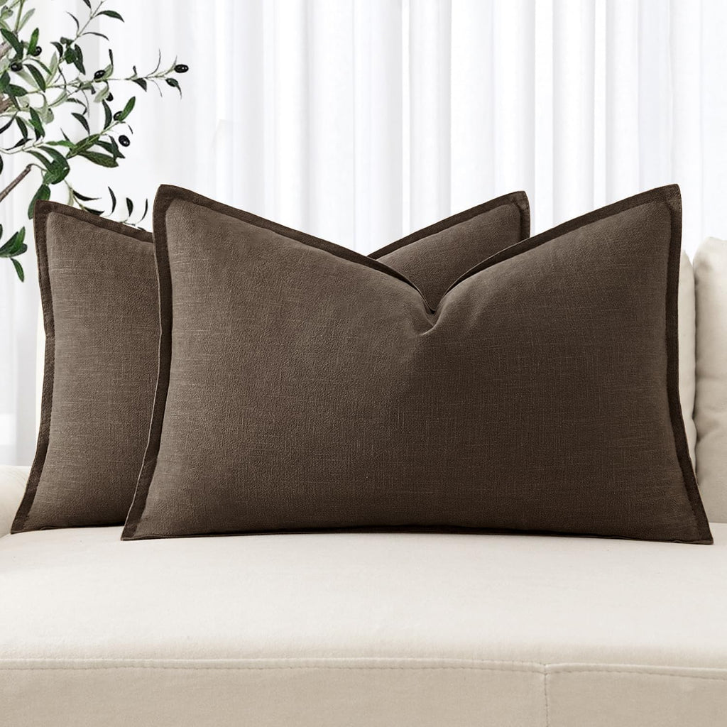 MIULEE Decorative Linen Euro Sham Pillow Covers 22x22 Inch Natural Beige