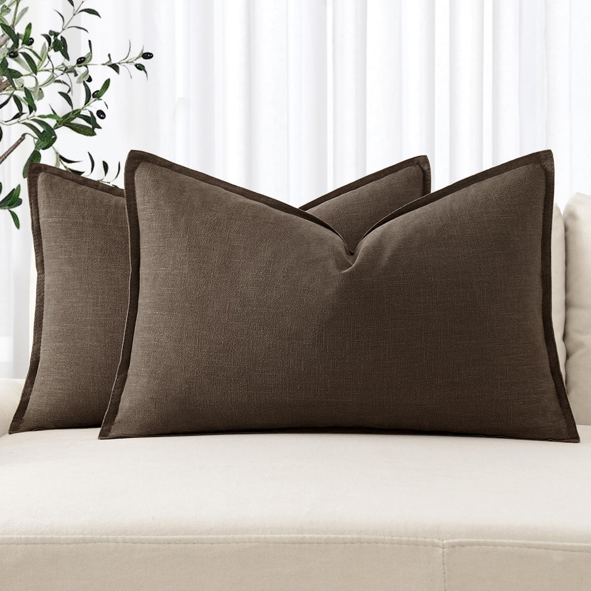 MIULEE Decorative Linen Euro Sham Pillow Covers 22x22 Inch Natural Beige