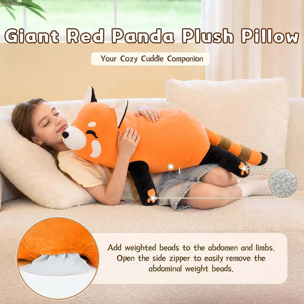 Tezituor 30.5 Inch Red Panda Plush Stuffed Animal Pillow, 2.55 Lbs Heavy Soft Cuddly Hug Pillow Toy for Kids Girls Boys, Cute Birthday Gift for Sleeping and Cuddling