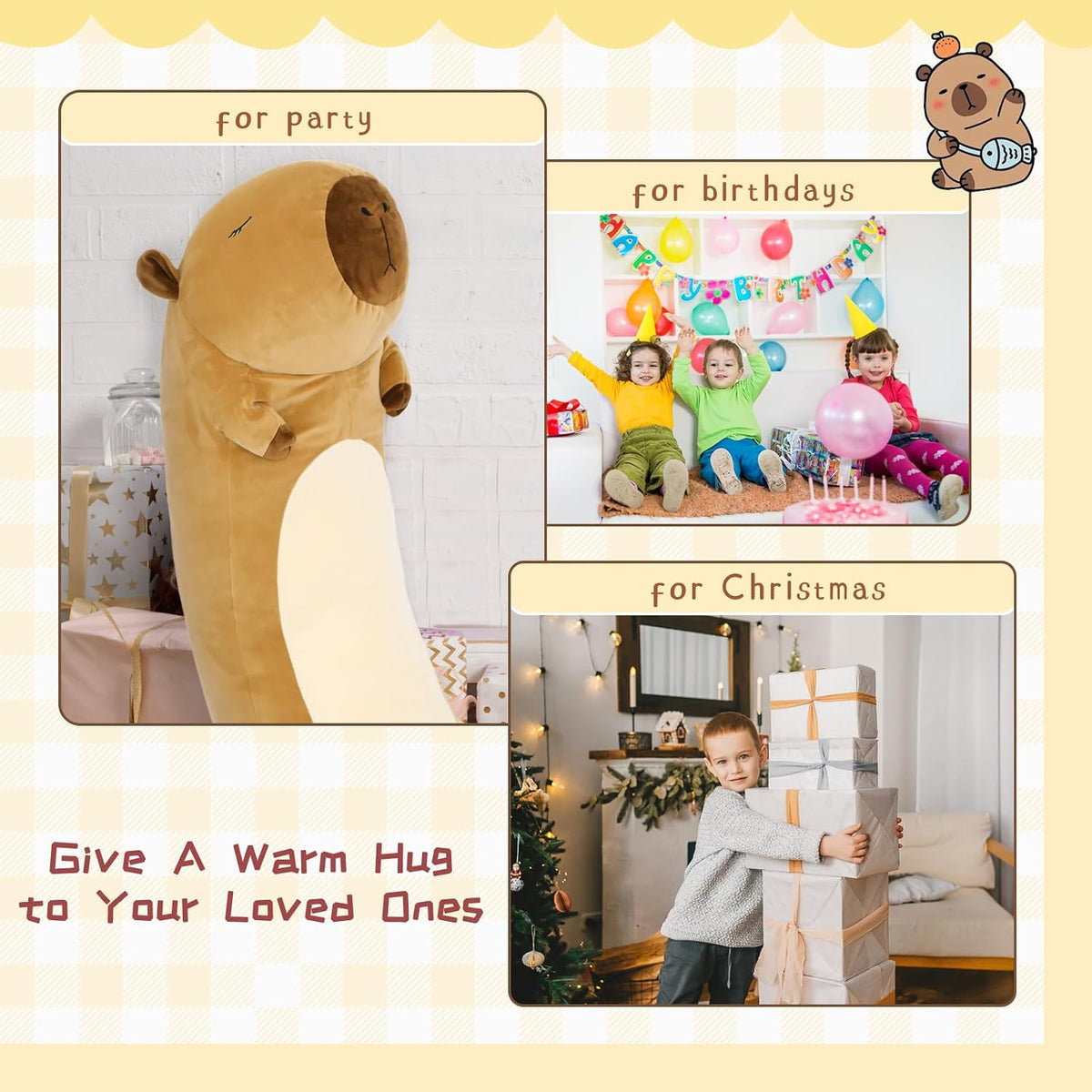 Tezituor Long Capybara Plush Body Pillow, 39.5” Cute Capybara Stuffed Animal Soft Sleeping Throw Pillow Plush Capybara Toy Birthday Christmas for Kids Girlfriends