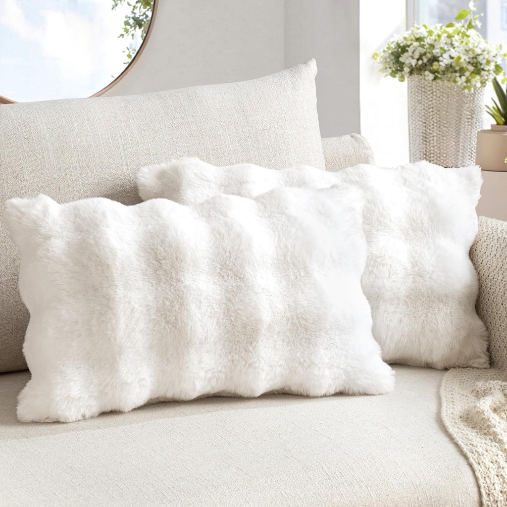 MIULEE Pack of 2 Faux Fur Fluffy Pillow Covers 18x18 Inch, White