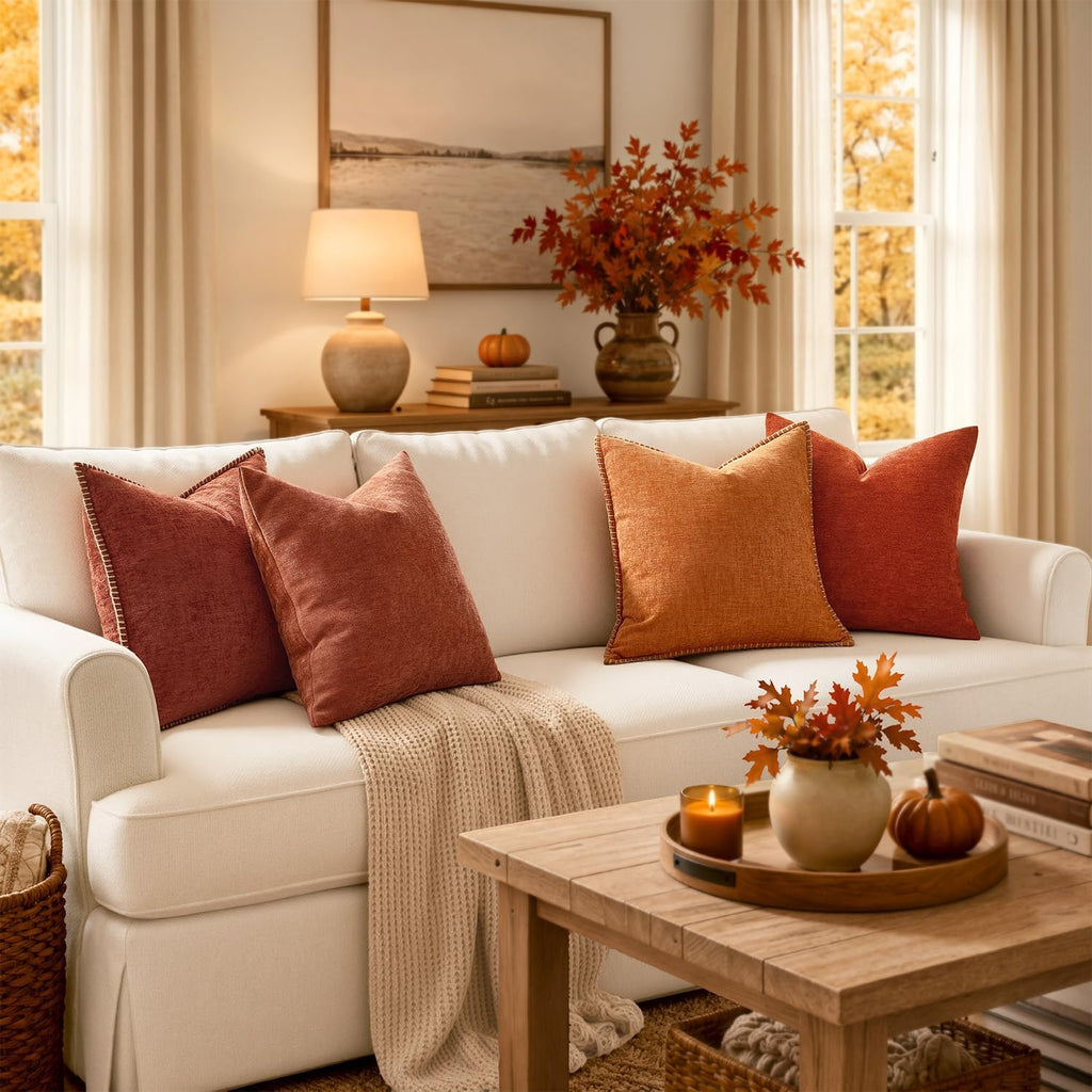 MIULEE Fall Decorative Couch Throw Pillow Covers 18x18 Inch Burnt Orange