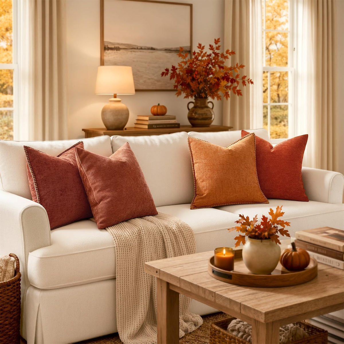 MIULEE Fall Decorative Couch Throw Pillow Covers 18x18 Inch Burnt Orange