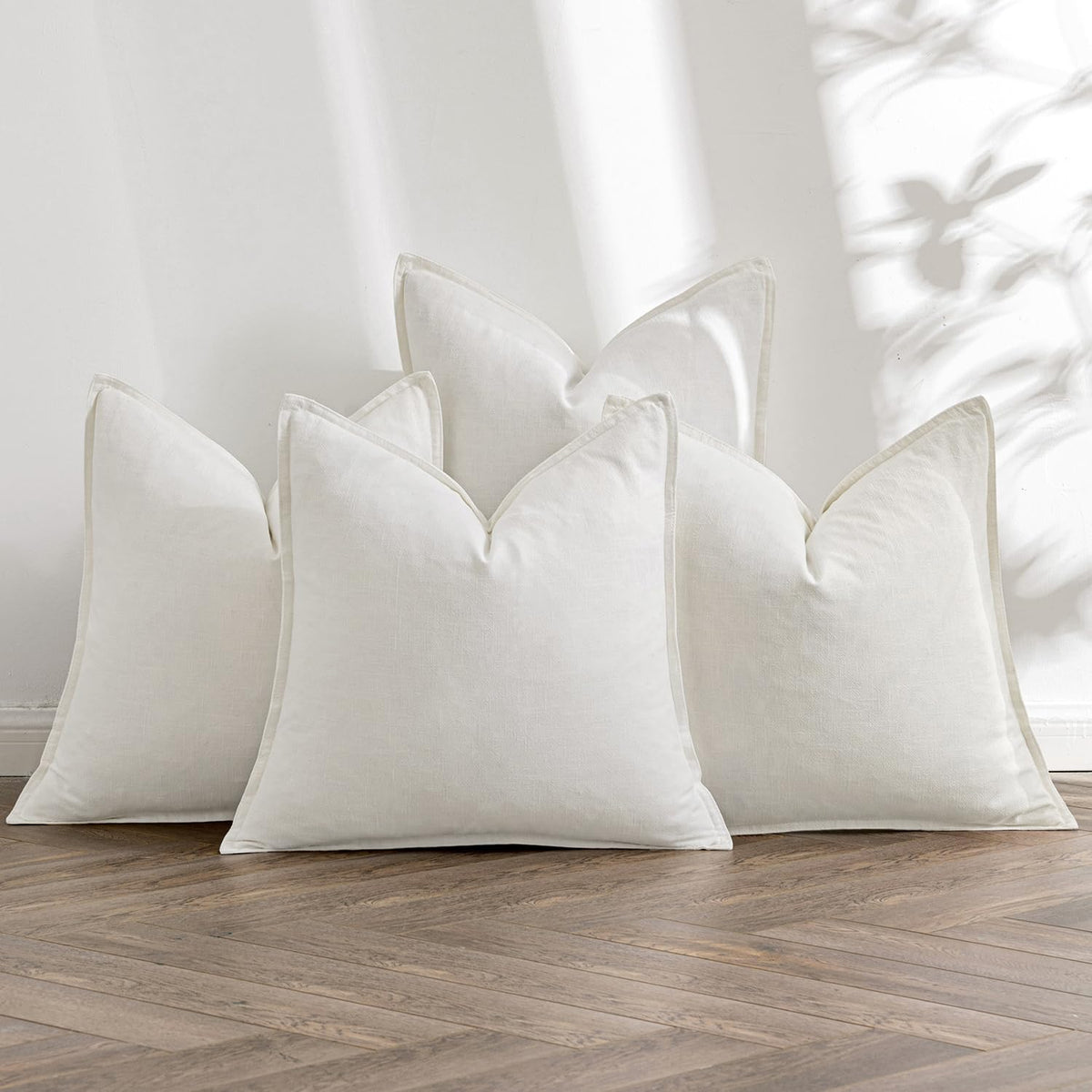MIULEE Neutral Boho Linen Decorative Pillow Covers 18x18 Inch Pack of 4