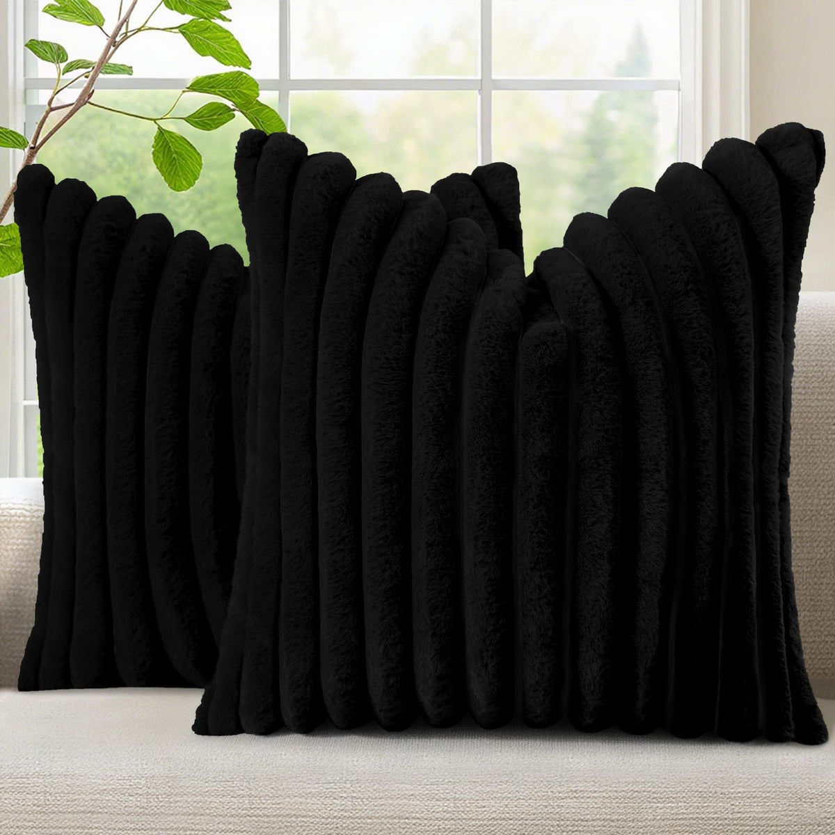 decorUhome Fall Faux Fur Throw Pillow Covers 18x18 Set of 2 Rust