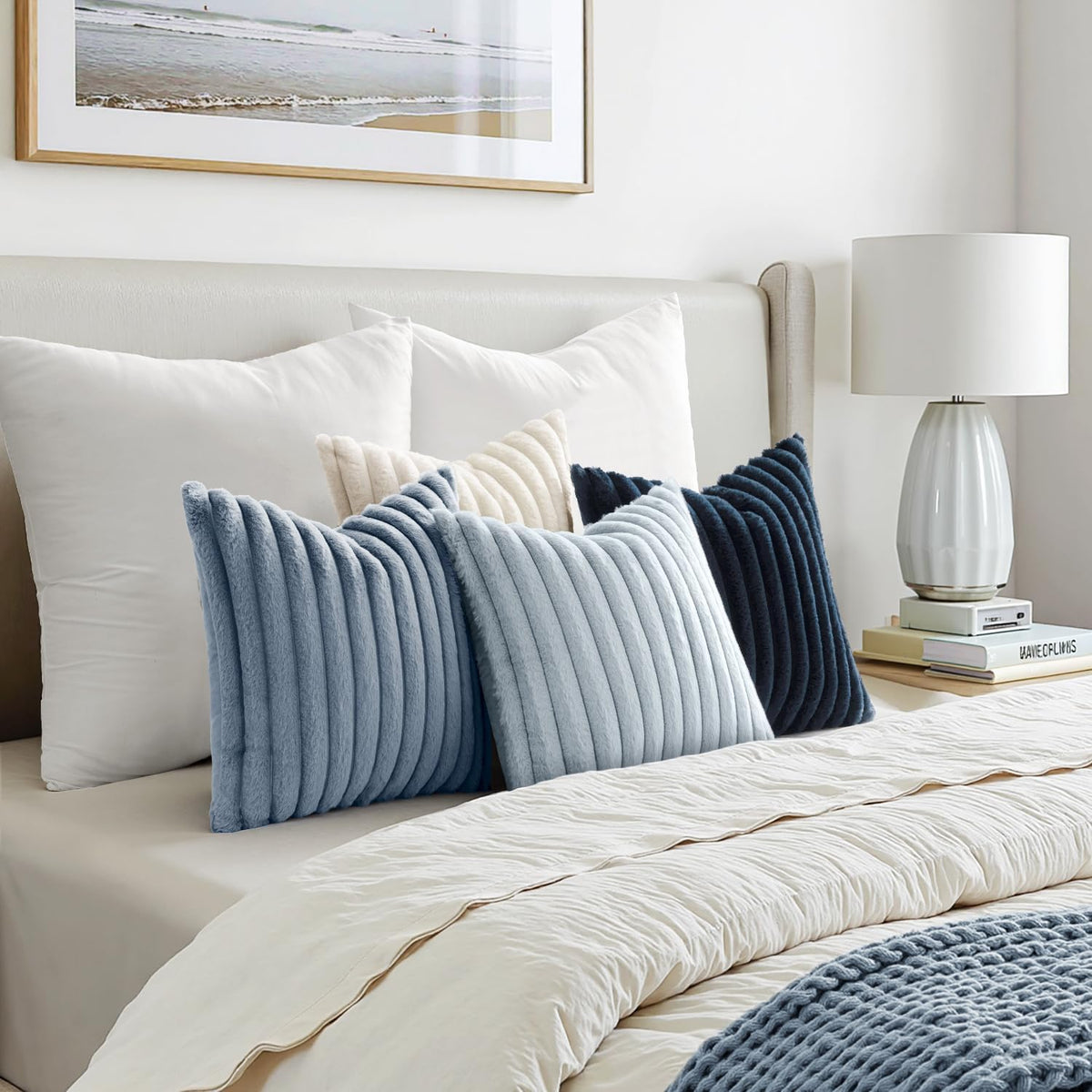 MIULEE Faux Fur Plush Decorative Throw Pillow Covers 18x18, Navy Blue