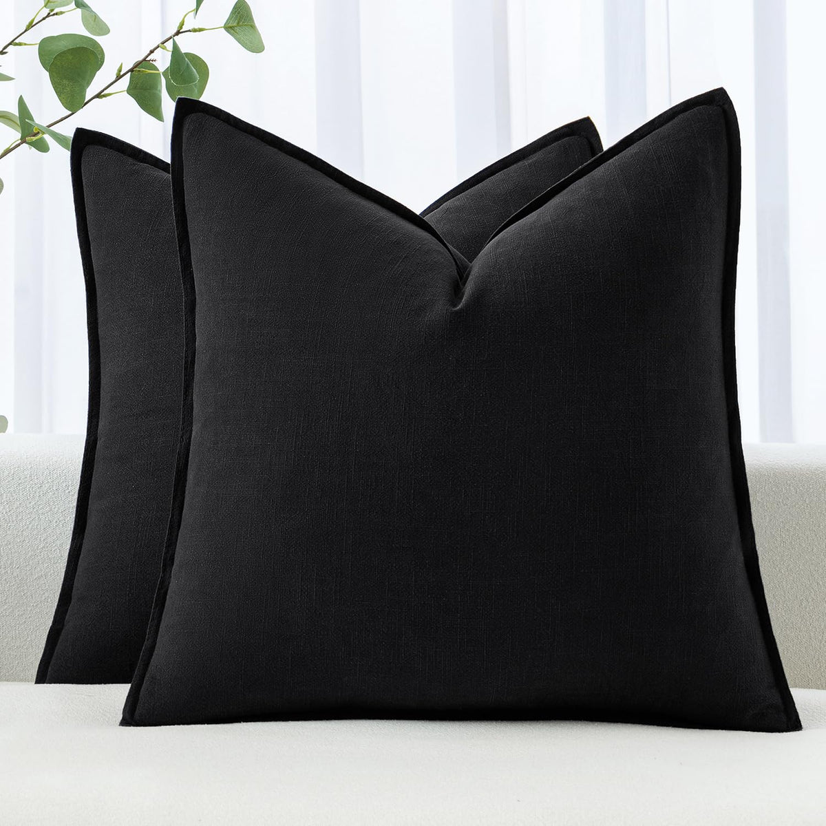 MIULEE Decorative Linen Euro Sham Pillow Covers 22x22 Inch Natural Beige
